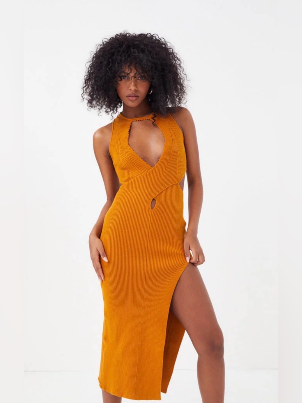NWT Rust Orange Maggie Cutout Ribbed Midi Dress
